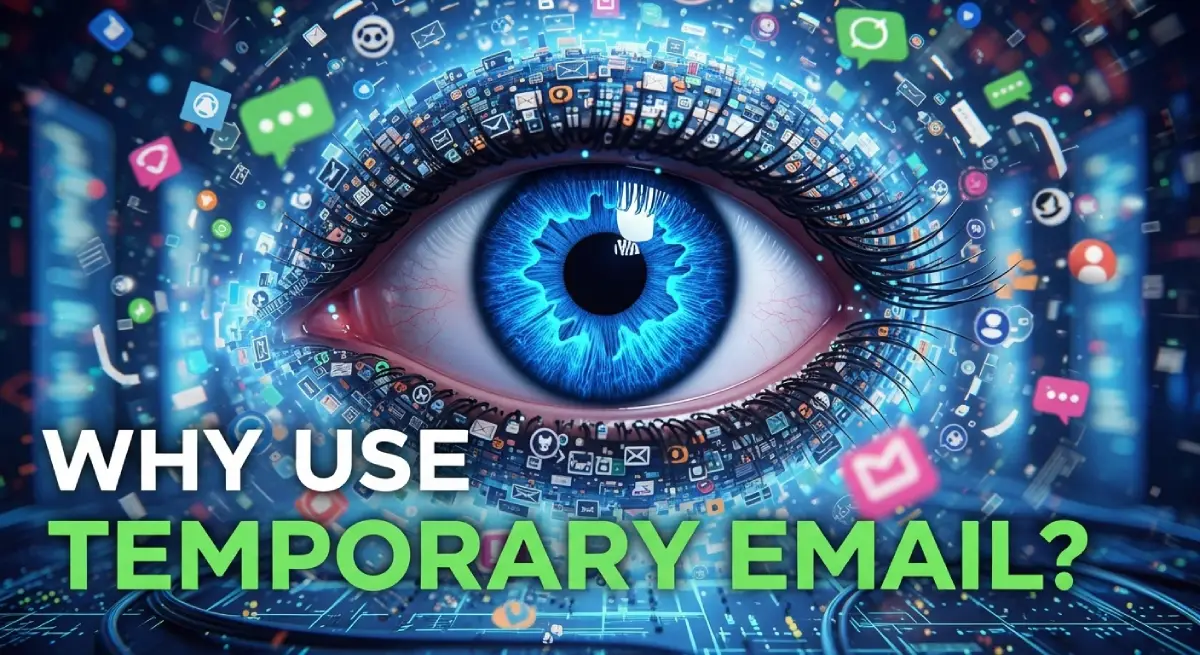 Digital privacy concept with eye surrounded by app icons representing online security
